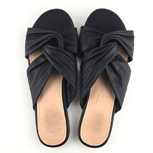 Nanette Lepore Women's Vanda Black Leather Knot Flat Slip On Sandals 6.5M